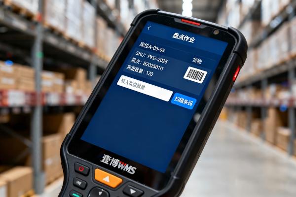 PDA端盘点操作界面：显示库位货物清单、实盘数量输入及扫码功能