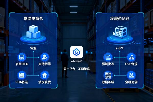 WMS仓库属性驱动不同作业策略的示意图