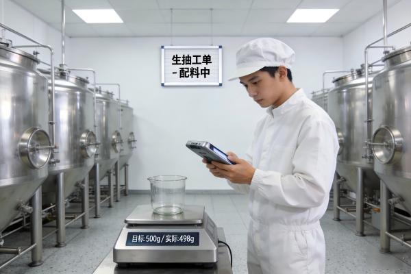 华东某酱油厂:FoodMES上线后,配料差错归零!(图3) 酱油车间_智能称重_FoodMES.jpg