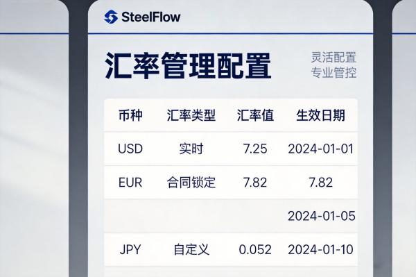 ERP系统如何支持钢贸企业的多币种结算与汇率管理?(图2) SteelFlow多币种管理_汇率配置_SteelFlow.jpg