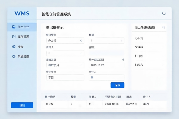 WMS借出归还管理:样品与工具的非销售出入库追踪(图1) 借出归还单据_WMS.jpg