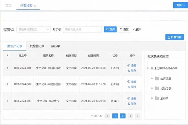 医药制造行业档案管理解决方案:GMP批记录与质量档案合规归档(图1) 档案_GMP批记录归档检索看板_档案.jpg
